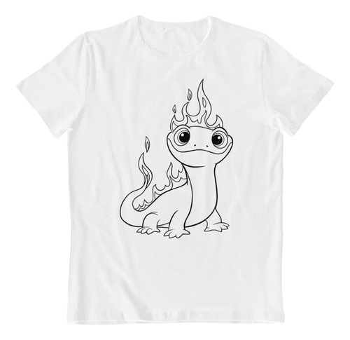 Dtf - Polera Blanca Algodon - Salamandra Gecko De Fuego B/n