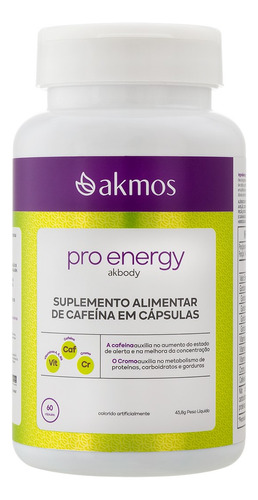 Pro Energy Suplemento Alimentar 60 Cápsulas Akmos Sabor Sem Sabor