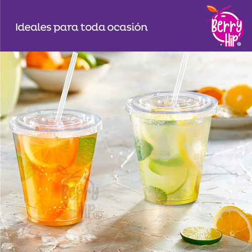 500 Vasos Desechables De Plástico Con Tapa Para Popote 12oz Transparente para Bebidas Frías, Café, Jugos o Frappés