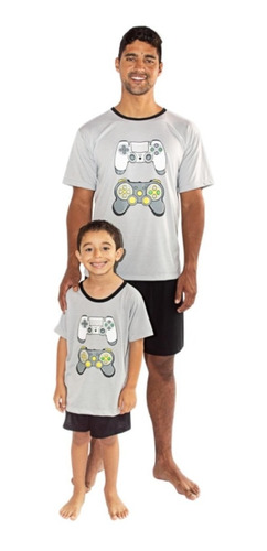 Imagem 1 de 6 de Combo Pai E Filho Pijama Verão Camiseta + Short Players Game