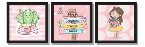 Kit Quadros Nosso Pequeno Grande Amor Cactos  Menina Boneca Cor Preto