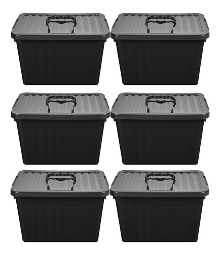 Caja Organizadora Plastica Grande Negra X6 38x28x22