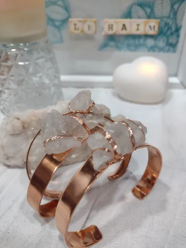 Pulsera Cobre Puro Con Cristal De Roca Natural