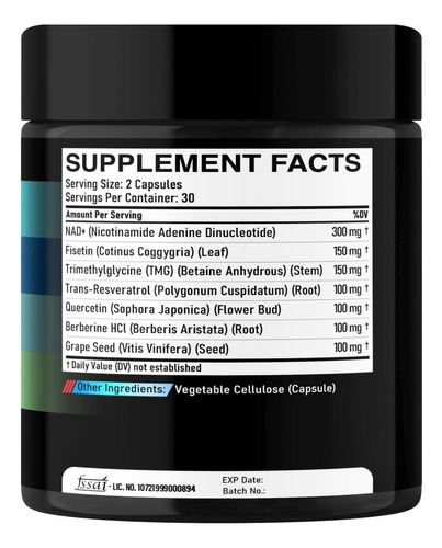 Suplemento Nad+ 1000 Mg Suplemento Nad Puro Combinado Sin Sabor