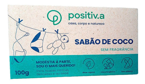 Sabão Vegetal De Coco Em Barra Positiv.a 100g