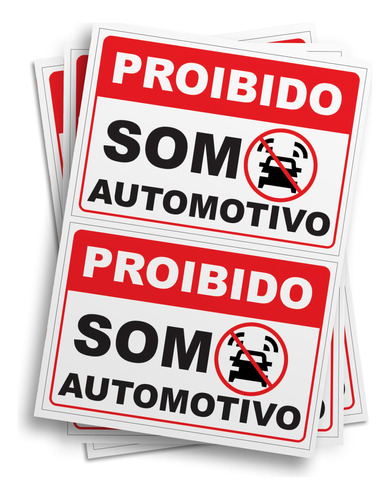 Kit 2 Adesivos Sinalização Proibido Som Automotivo 14cmx20cm