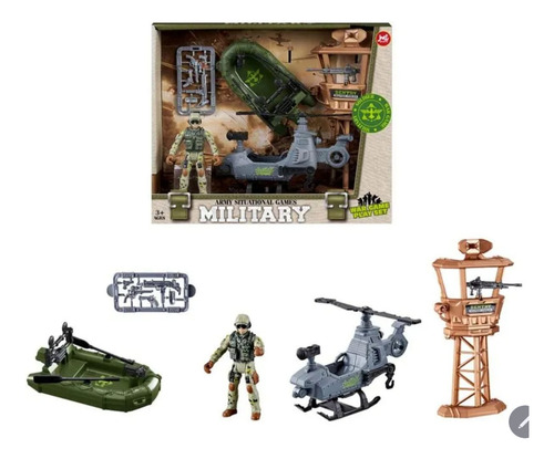 Juguete Elicoptero+auto +mulleco Diseño Militar Al Rescate