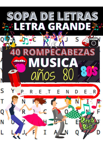 Libro: Sopa De Letras Letra Grande Musica Años 80: 40 Rompec