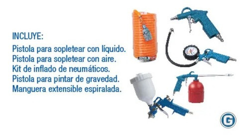 Imagen 4 de 6 de Compresor Aire Gamma G2852k Monofásico 1,5hp 25lt + Kit 5 Pz