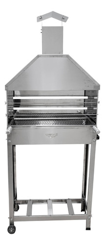 Churrasqueira Inox Bar Móvel Carvão 750mm Coifa E 2 Grelhas