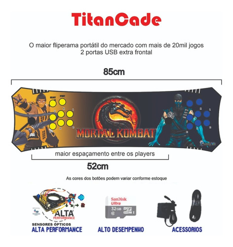Imagem 1 de 3 de Fliperama Portátil Titan Cade 85cm, Sensor - Mortal Kombat