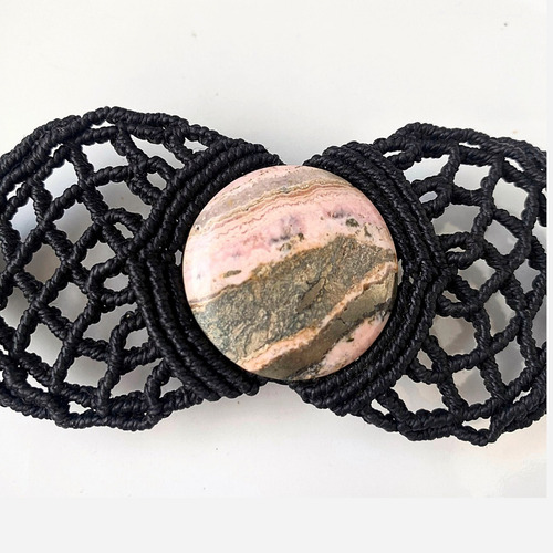 Imagen 3 de 7 de Brazalete En Macramé Con Rodocrosita + Pirita 100% Natural
