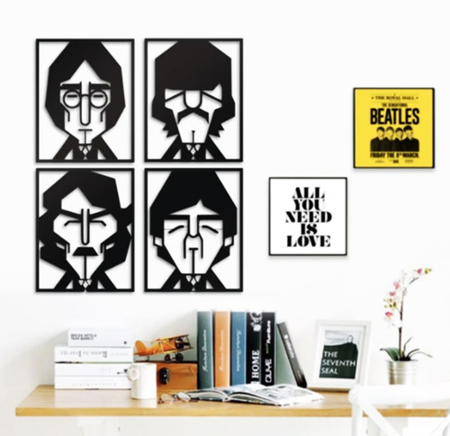 Cuadro Beatles Madera Calado - 70 X 85 Cmts.