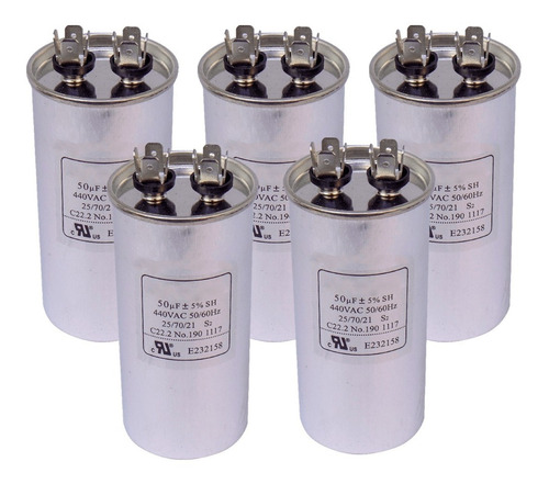 Kit Com 5 Capacitores De Partida Compressor 50uf 2 Terminais