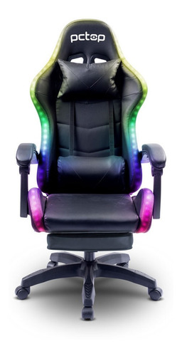 Imagem 2 de 4 de Cadeira Gamer Rgb Led Preta Em Couro Sintético Pctop R1005