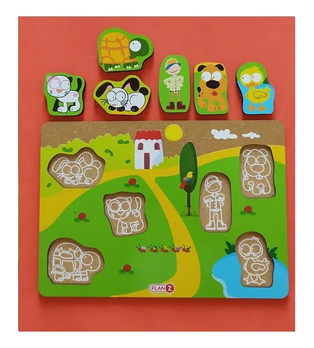 Juego Encastre Puzzle Didactico Volumen Animales De Madera Color Granja