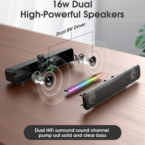 Altavoz Inalámbrico Bluetooth Usb Portátil Negro Con Luz Rgb