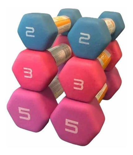 Set 6 Mancuernas Cap Barbell Neopreno 2lb 3lb 5lb T= 20 Lb