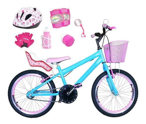 Imagem 1 de 1 de Bicicleta Aro 20 Azul Claro Kit Aero Rosa Bb Completa Cfa3f