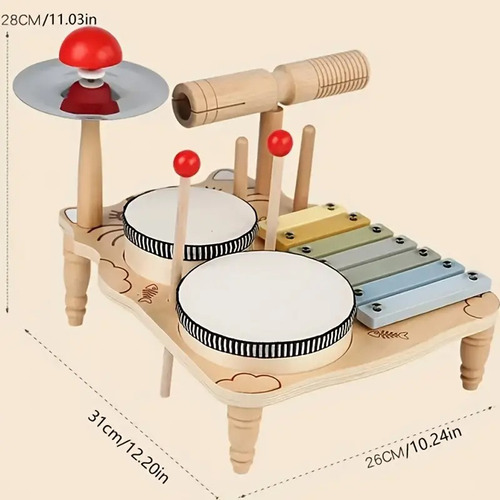 Bateria Juguete Didactico De Bebe Musical Infantil Madera