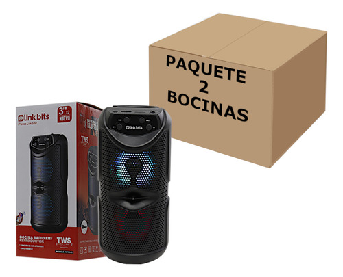 Bocina Torre Bluetooth Usb Fm Luz Rgb Tws 3x2pulgadas 2pzs 