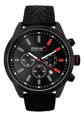 Reloj Análogo Para Caballero, Steiner. 3 Atm Correa Negro Bisel Negro Fondo Rojo