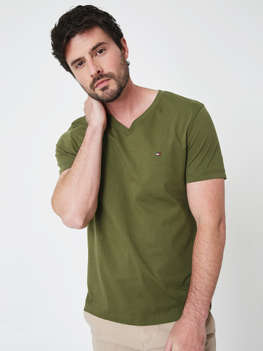 Polera Essential Cotton V-neck Verde Tommy Hilfiger