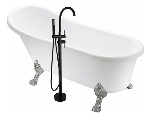 Solana Kit Bañera Estilo Vintage 150x75x75 Cm Tina Ovalada Blanca De Acrilico Solido Con Grifo Independiente Cuello Cisne Color Negro Bañera Slim Blanca Con Patas De Acero