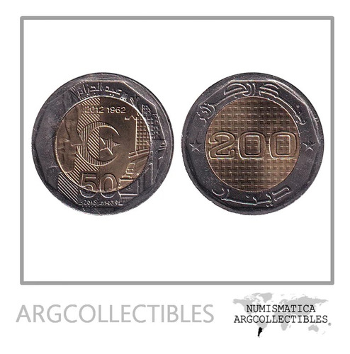 Argelia Moneda 200 Dinars 2012 Bimetalica Independencia Unc