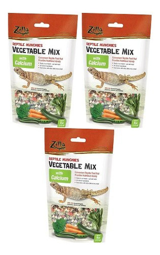 (3 pack) Zilla Munchies Para Mascotas Reptil, 4 onzas Con Ca