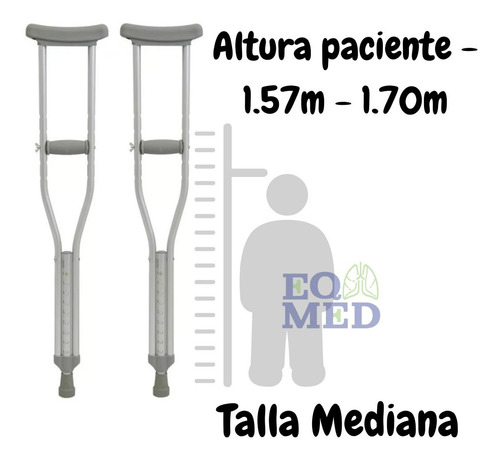 Muletas Axilares Ajustables Aluminio Por Tallas De Adulto Color Mediana