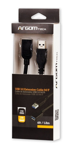 Imagen 2 de 2 de Cable Usb Extension 3.0 1.8 Metros Macho A Hembra Argom