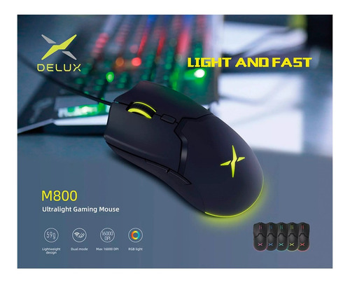 Imagen 4 de 6 de Mouse Delux M800 Ergonómico Gamer Rgb 6 Botones
