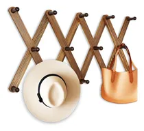 Comprar Perchero De Madera Acordeón Montado En Pared Con 14 Ganchos