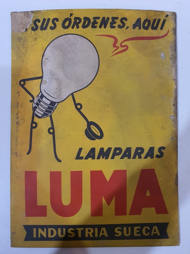 Antiguo Cartel Publicidad De Carton De 1950 Lamparas Luma