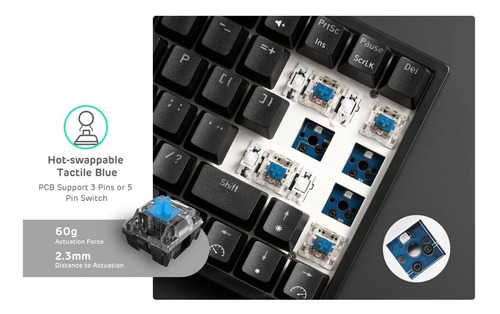 Imagen 3 de 8 de Teclado Inalambrico Gamer Rgb Royal Kludge Rk84 Tkl Blue S