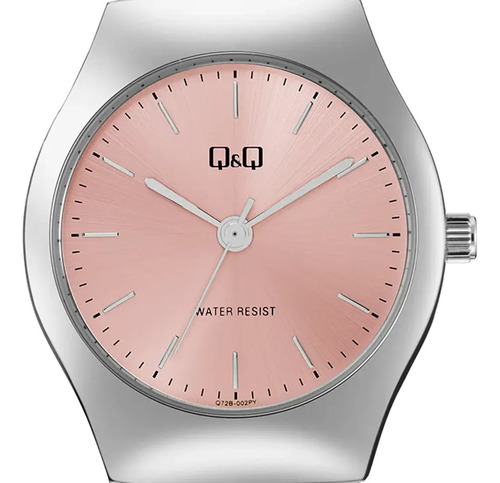 Reloj Q&q Análogo Estilo Elegante Dama Modelos Febo Correa Plateado Bisel Plateado Fondo Rosa