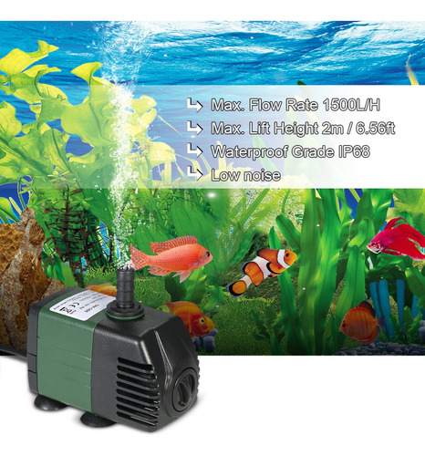 Imagen 7 de 9 de Bomba De Agua Sumergible 1500l/h 25w Para Acuario De Mesa