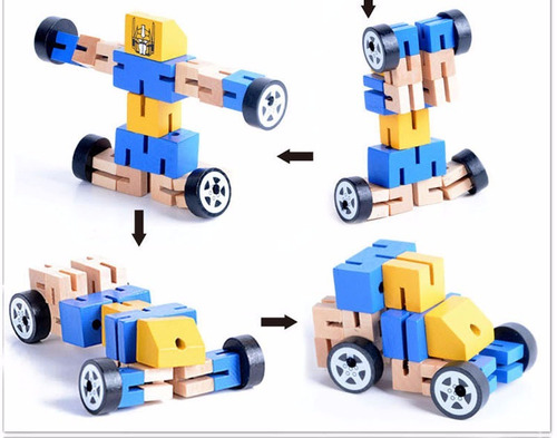 Imagen 8 de 9 de Robot Transformer De Madera Muñeco Articulado Infantil