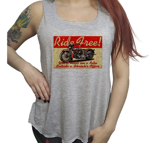 Musculosa Dama Ride Free Motocicleta Moto Retro Vintage