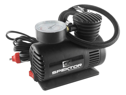 Minicompresor Moto Auto Pelotas 12v Medidor Spektor Spk010 Color Negro Fase Eléctrica Monofásica
