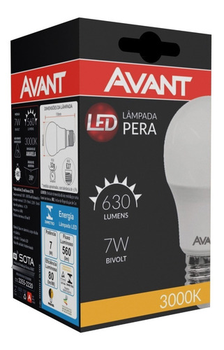 Imagem 4 de 7 de Kit 6 Lâmpadas Led Bulbo Pera Bivolt 7w Luz Amarela Avant