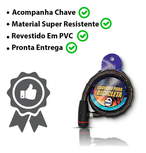 Cadeado Para Bicicleta 80cm*18mm Cor:preto