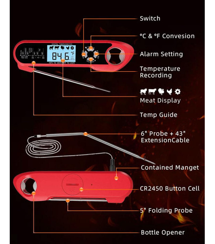 Termómetro Digital De Carne Brigii - Impermeable Y Rápido