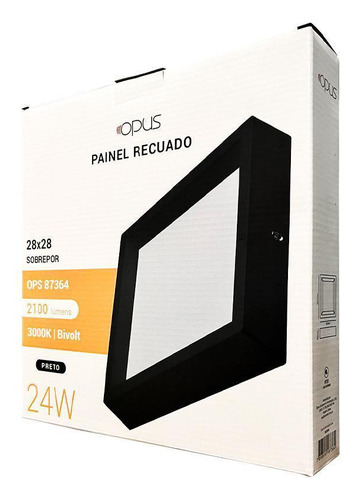 Painel Recuado Led Preto Sobrepor 24w Quadrado 28x28 Quente 110v/220v