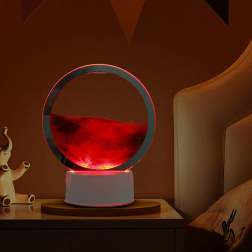 Lampara Led De Arena Dinamica 3d Velador De Mesa Usb Pilas Estructura Blanco Pantalla Rojo