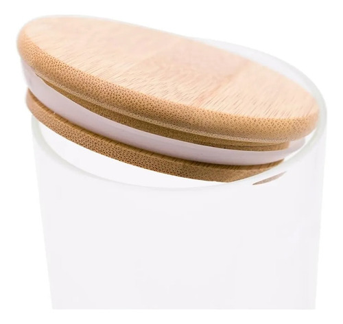 Frasco Vidrio Hermético Contenedor Tapa Bambu 600ml Taper Alacena 12cm X 8cm Color Transparente