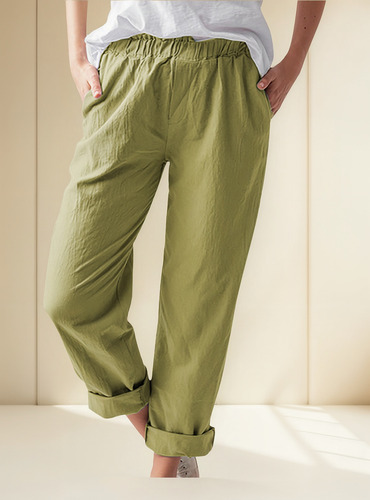 Pantalón Recto Casual Cómodo Con Cintura Elástica Para Mujer