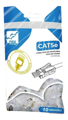 Conector Plug Rj45 De Passagem Cat5e Ez Crimp Pct C/ 10 Pçs