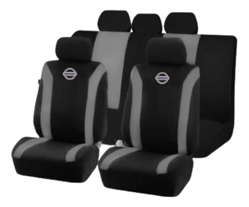 Funda Cubreasiento Tela Negro Gris Bordado Logo Nissan